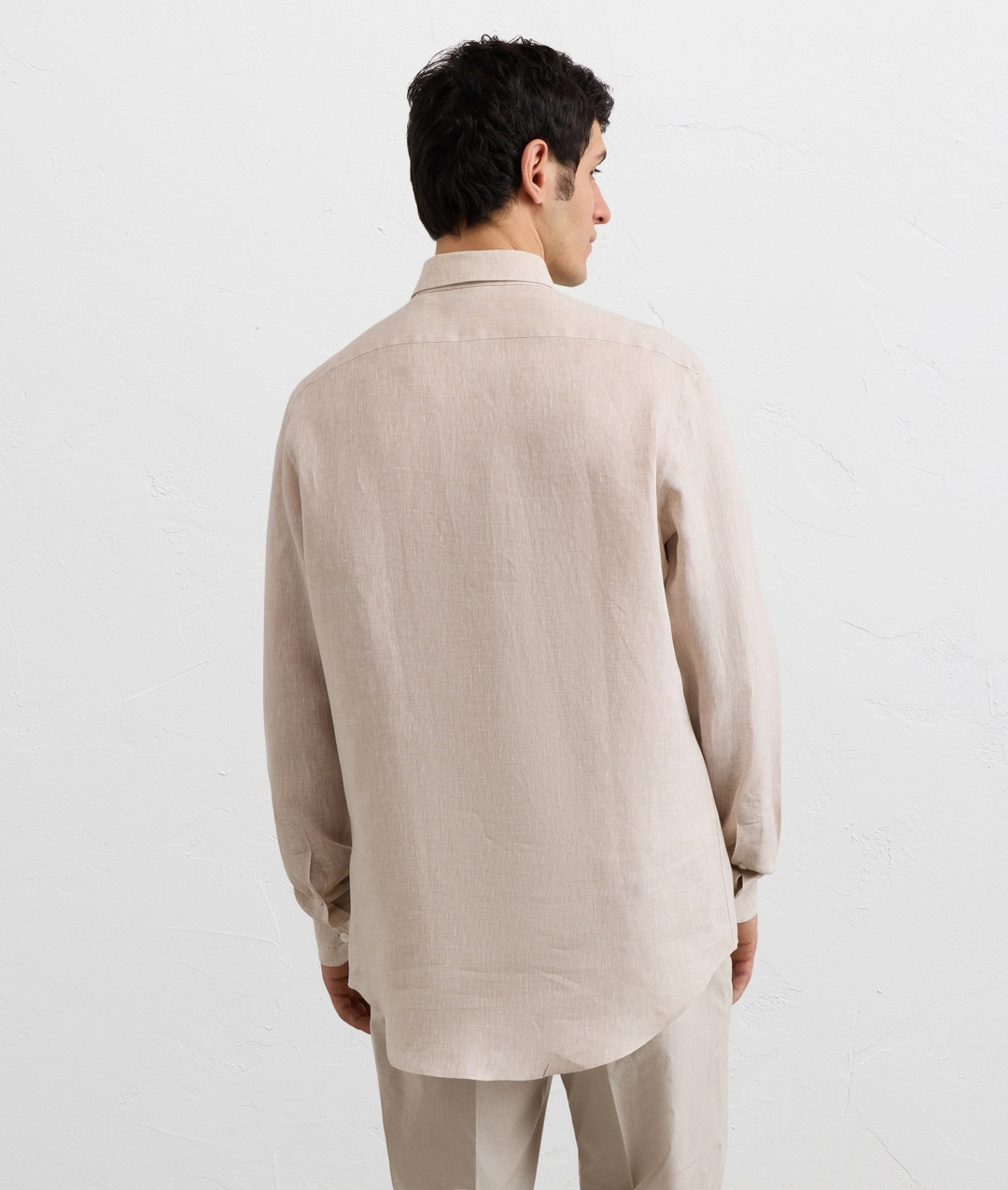 natural colored linen shirt with small bologna collar — photo 4 of 5