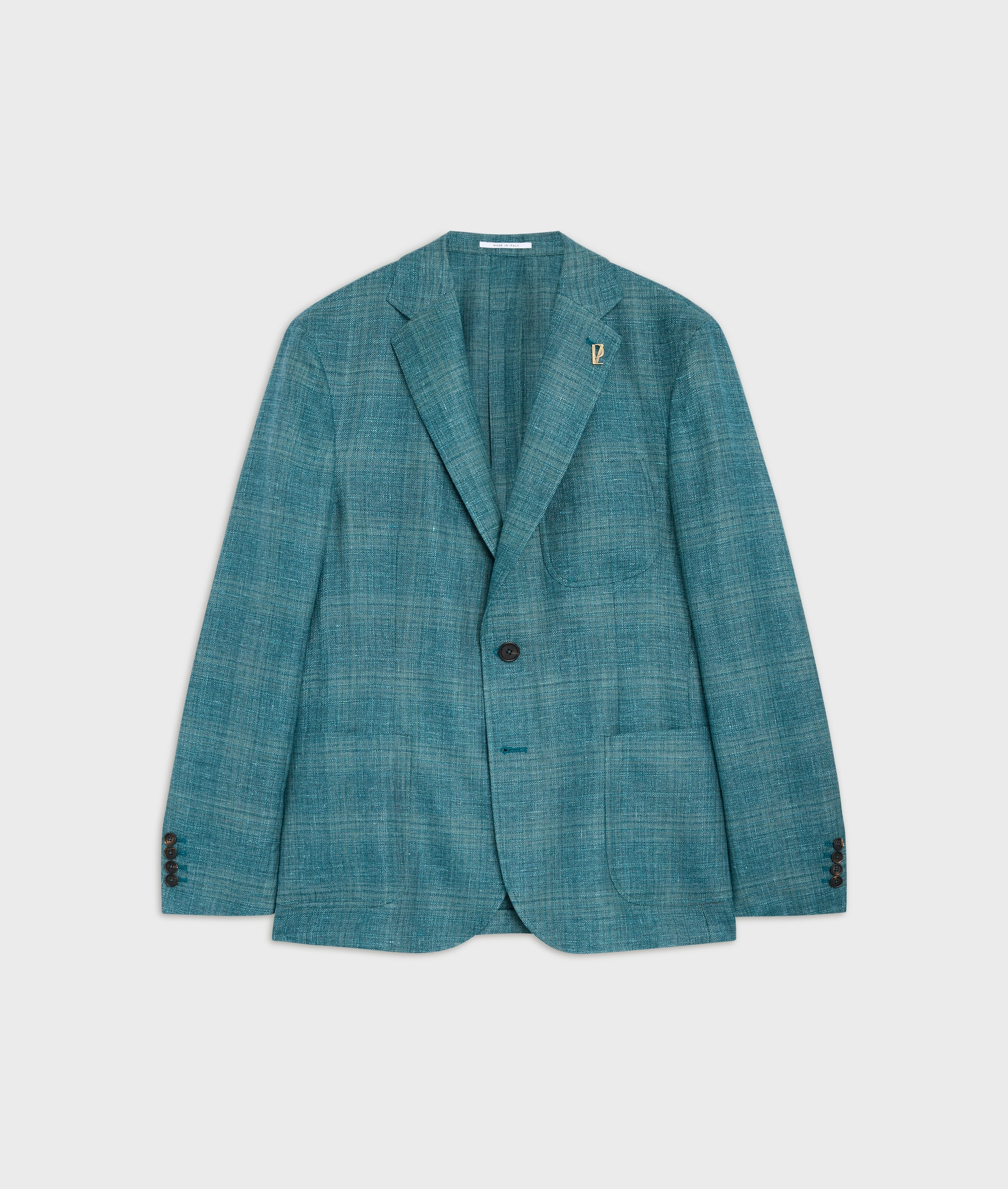 teal blue checked linen and wool brera line unlined jacket