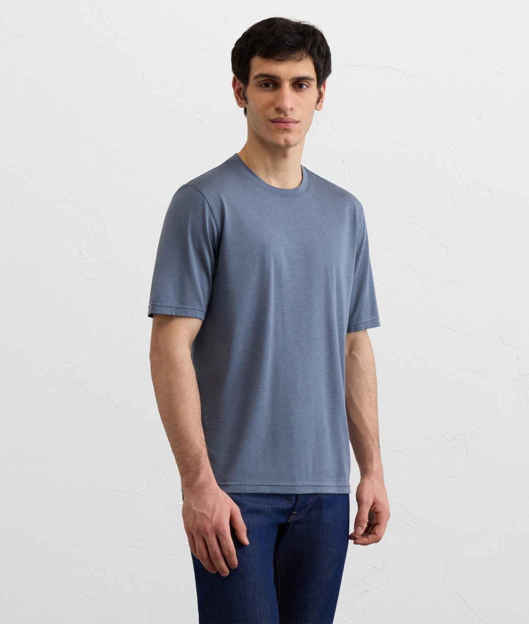 light blue cotton and lyocell jersey t shirt — photo 3 of 5