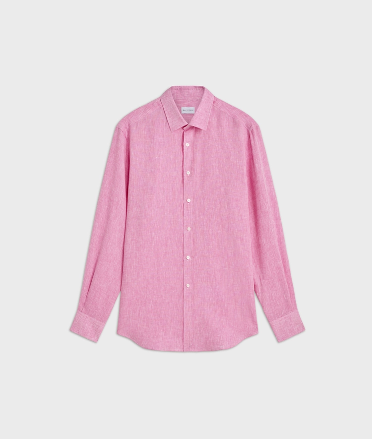 pink linen shirt with small Bologna collar
