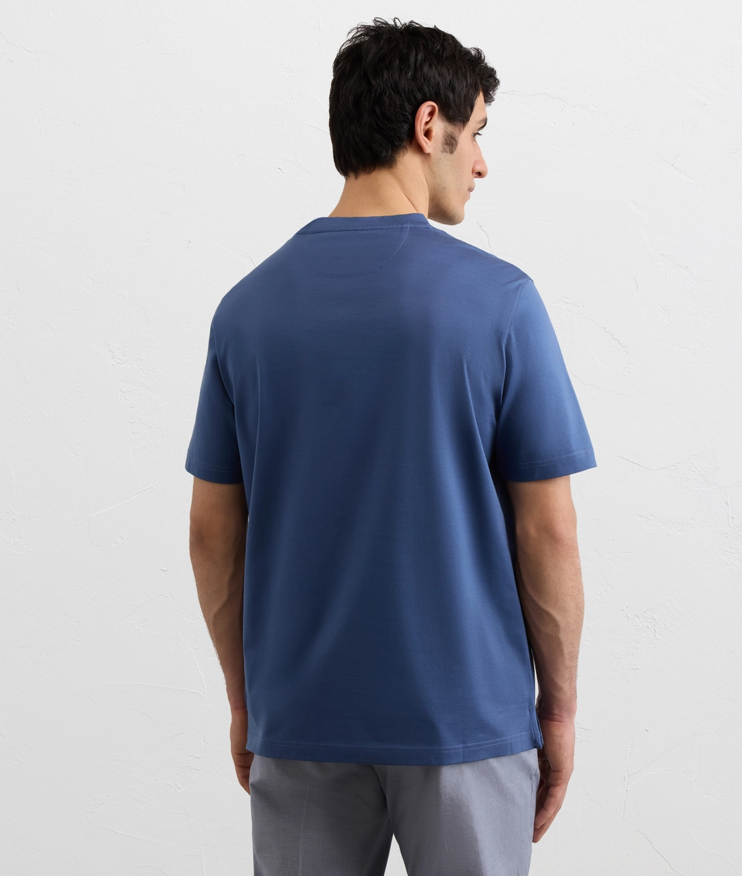 light blue mercerized cotton jersey short sleeved t shirt — photo 4 of 5