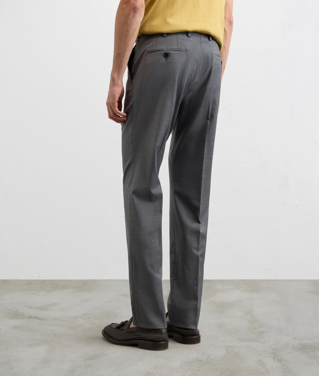 light grey melange solid color virgin wool and elastane trousers — photo 4 of 5