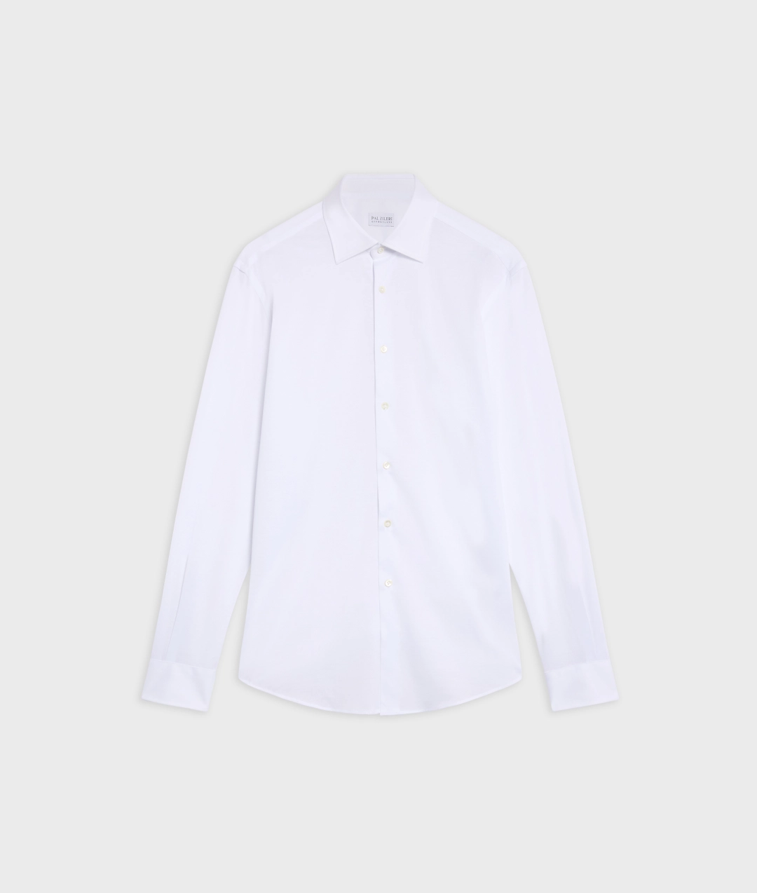 white cotton jersey shirt with medium milano collar and soft construction