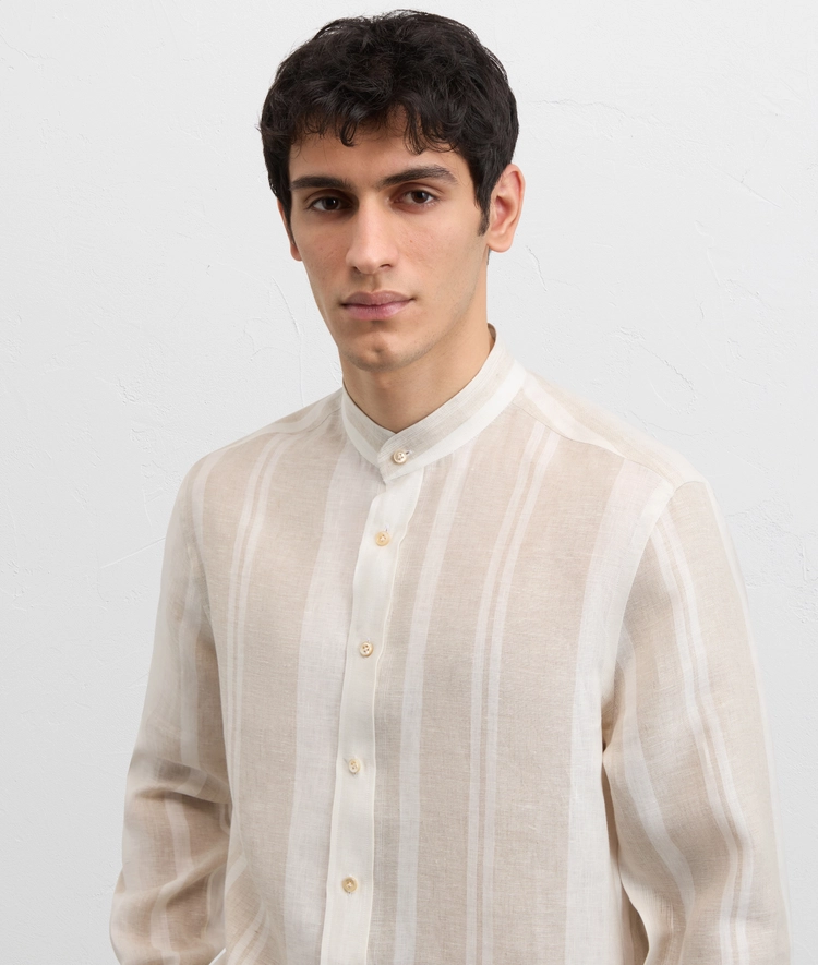 light brown maxi striped linen shirt with alessandria collar — photo 5 of 5