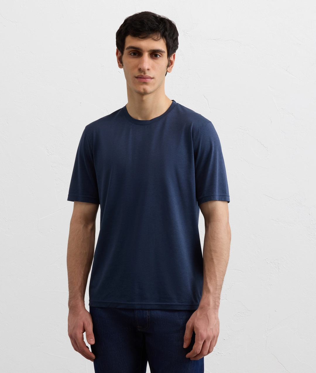 navy blue lightweight cotton and lyocell jersey t shirt — photo 3 of 5
