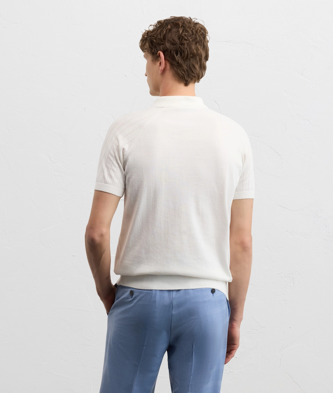 white cotton raglan short sleeved polo shirt — photo 4 of 5
