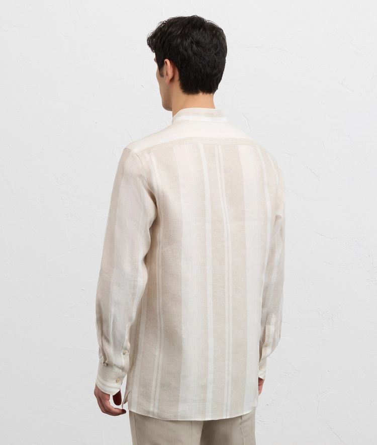 light brown maxi striped linen shirt with alessandria collar — photo 4 of 5