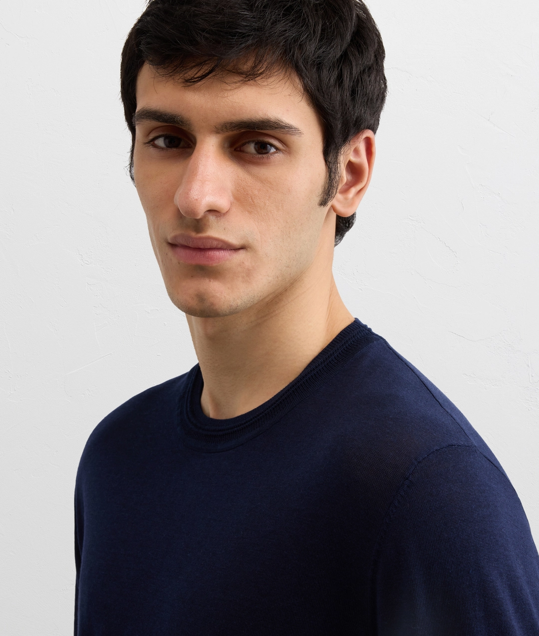navy blue cotton and silk lyocell jersey knit t shirt — photo 5 of 5