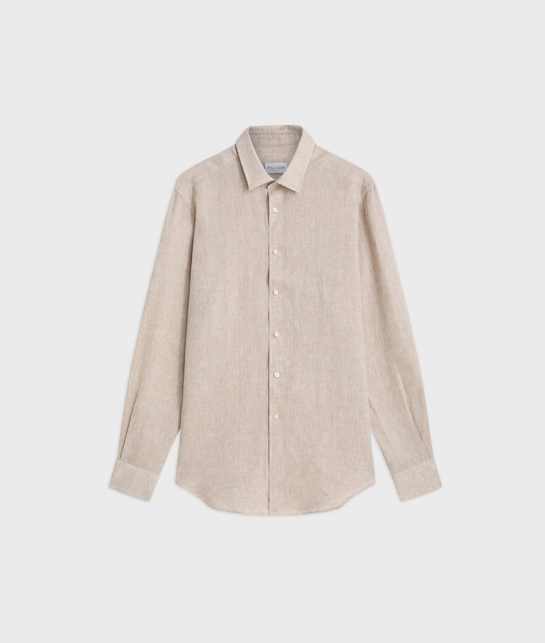 natural colored linen shirt with small bologna collar