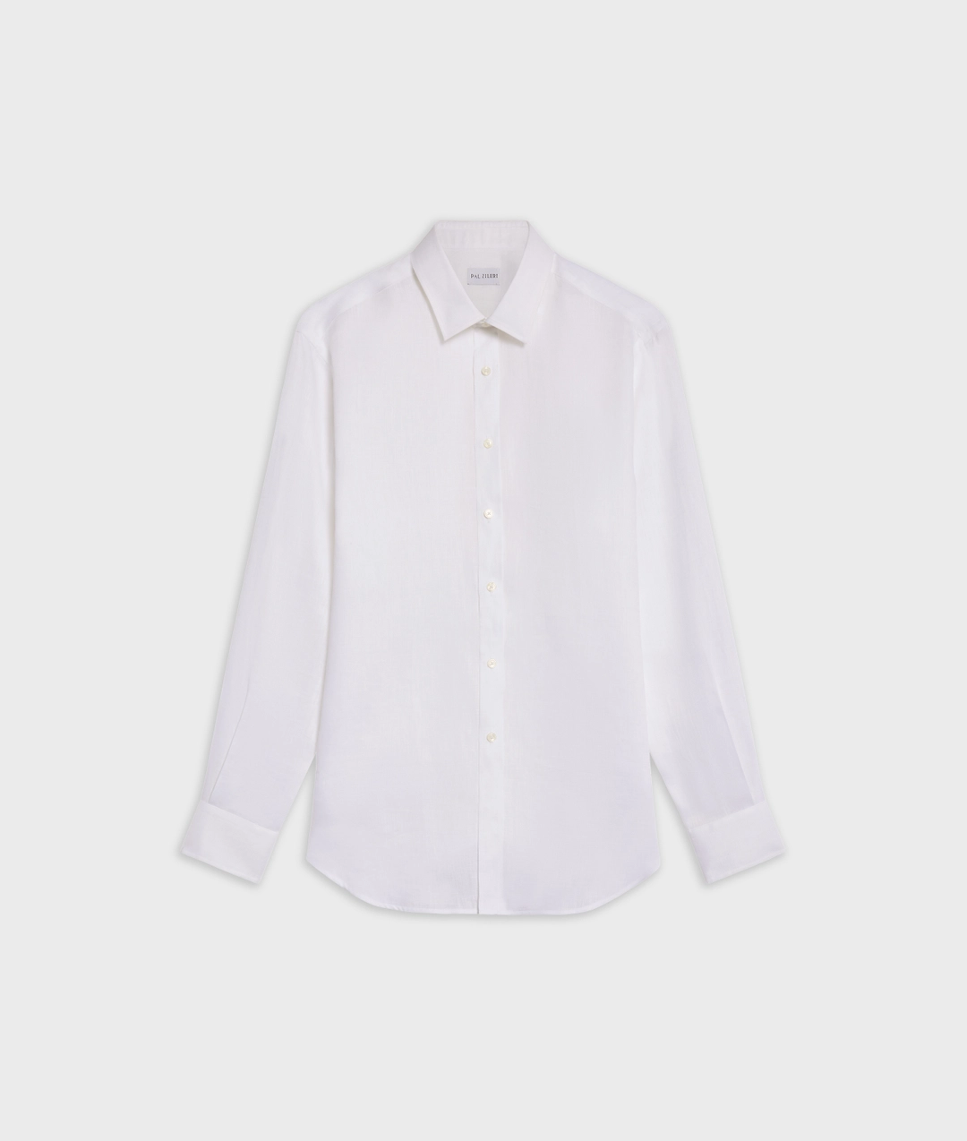 white linen shirt with small bologna collar
