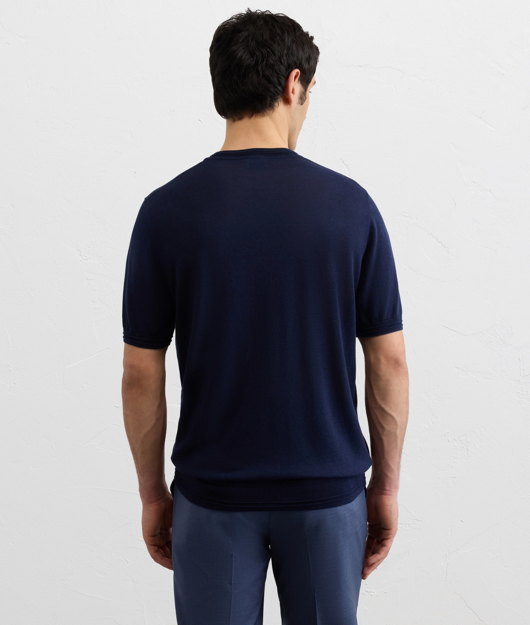 navy blue cotton and silk lyocell jersey knit t shirt — photo 4 of 5