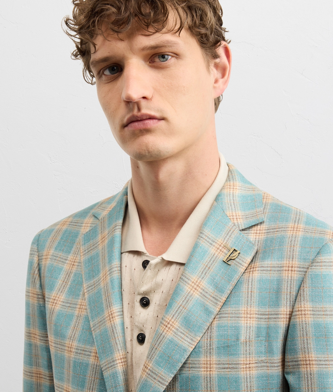 single breasted jacket in pure viscose in teal blue — photo 5 of 5
