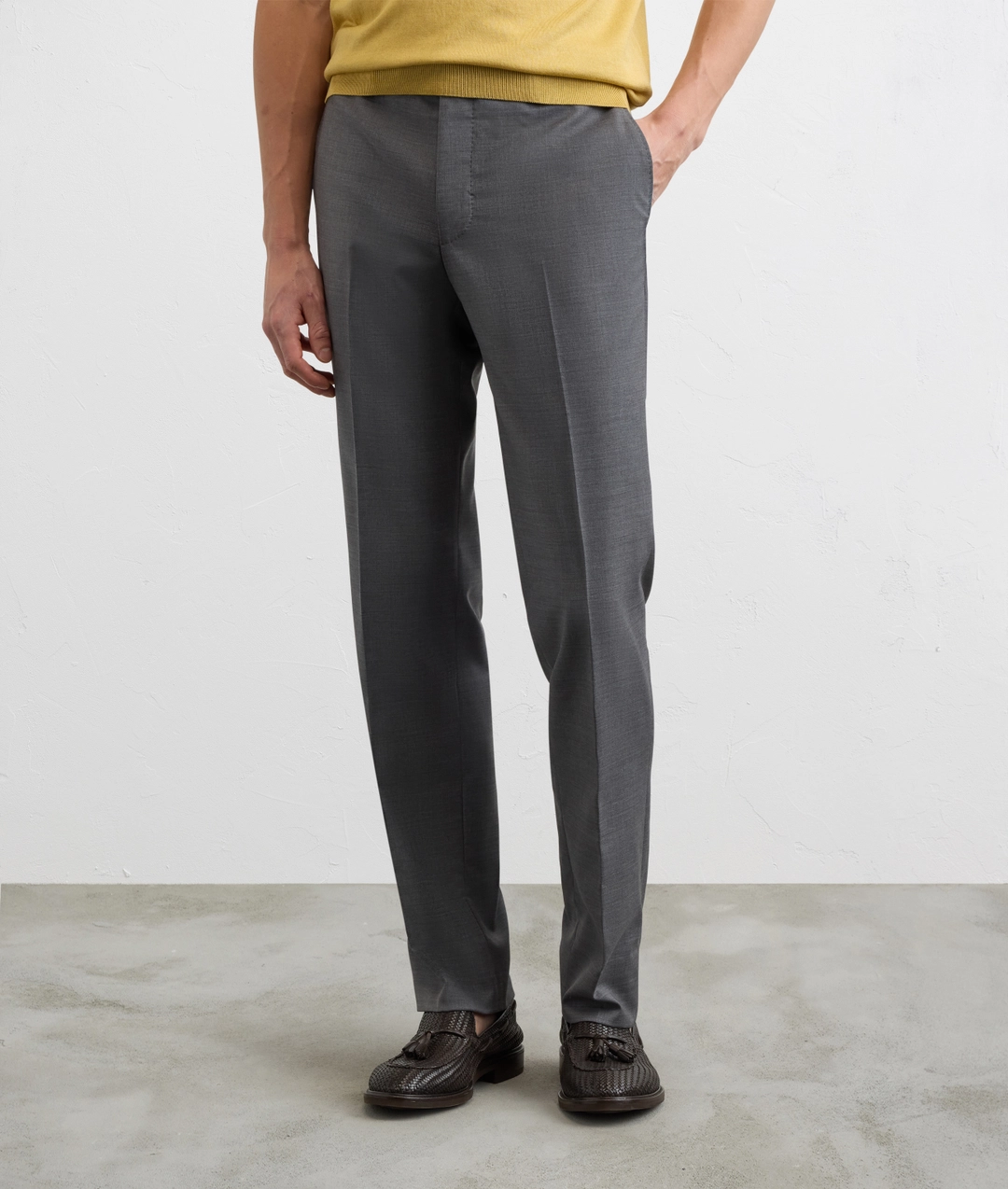 light grey melange solid color virgin wool and elastane trousers — photo 3 of 5