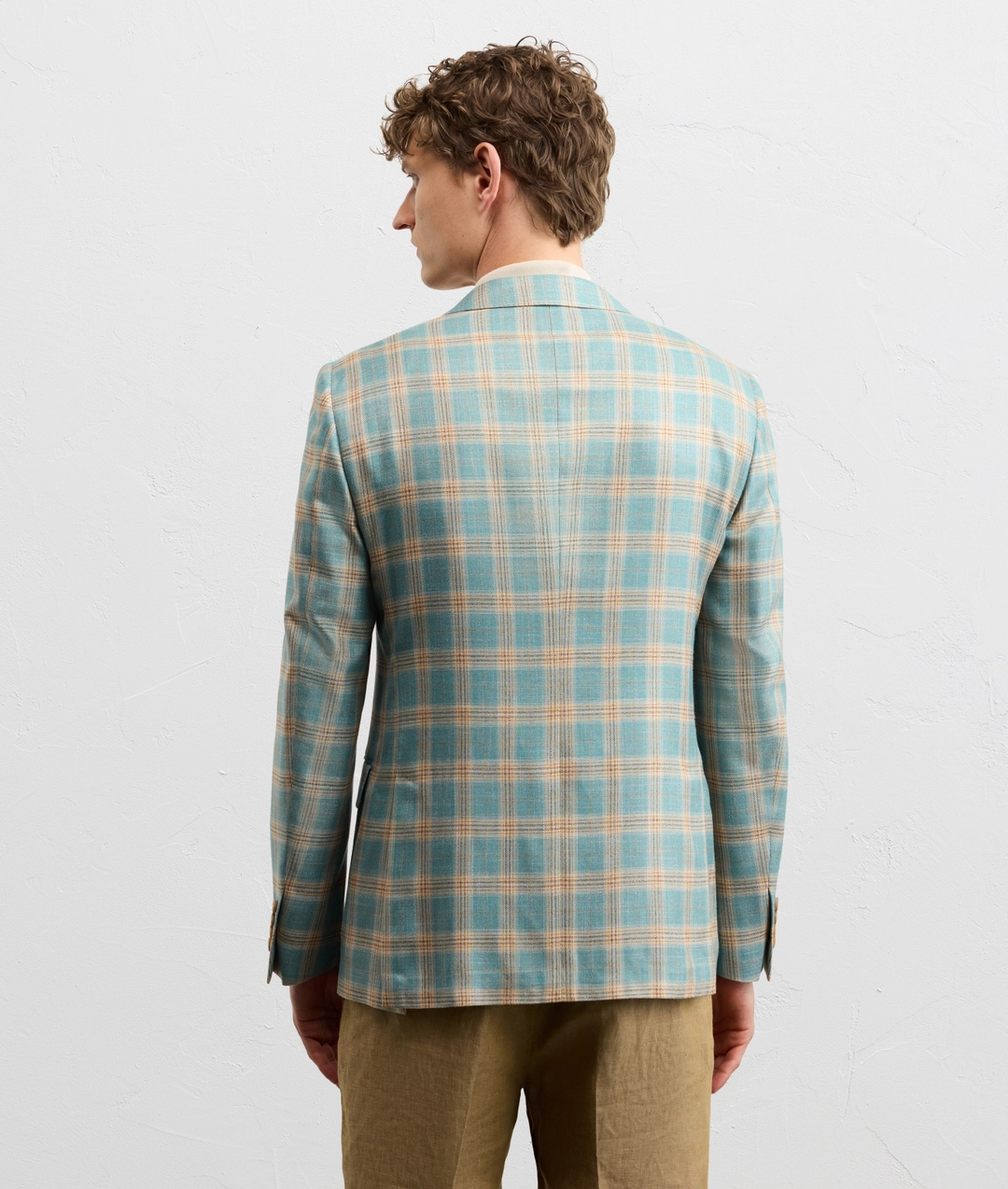 single breasted jacket in pure viscose in teal blue — photo 4 of 5