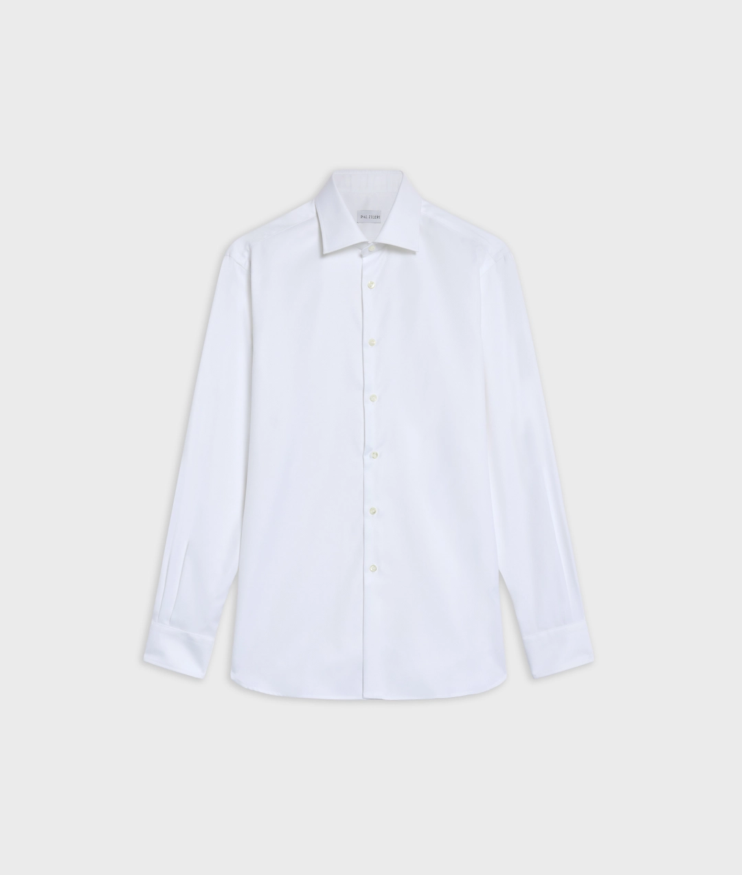 white non iron cotton shirt with milano collar and standard cuff with pinned tip