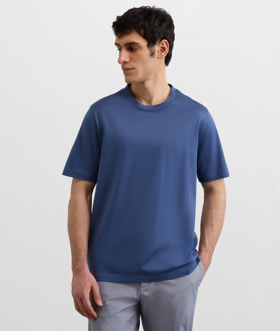 light blue mercerized cotton jersey short sleeved t shirt — photo 3 of 5