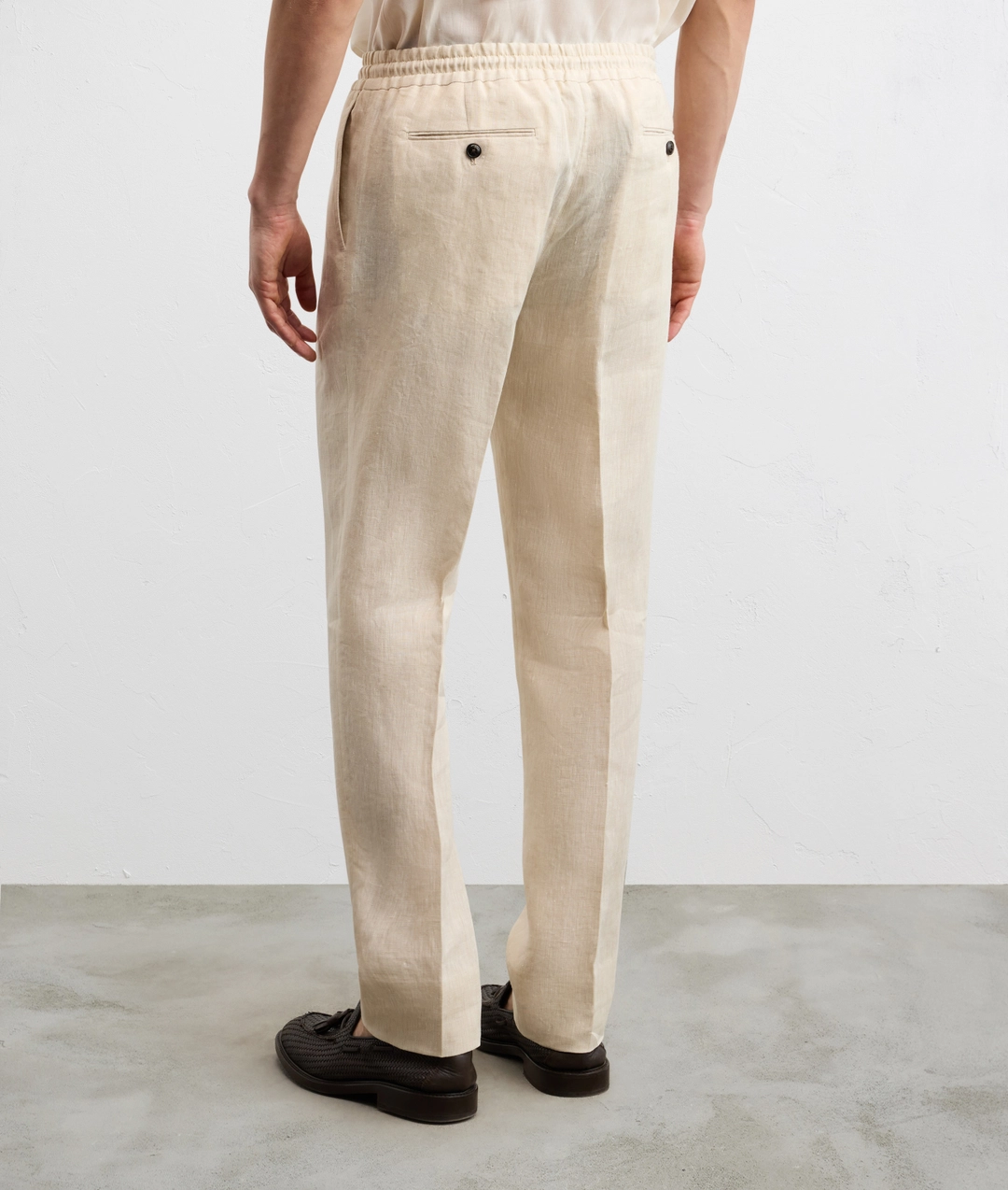natural colored flamed linen drawstring trousers — photo 4 of 5