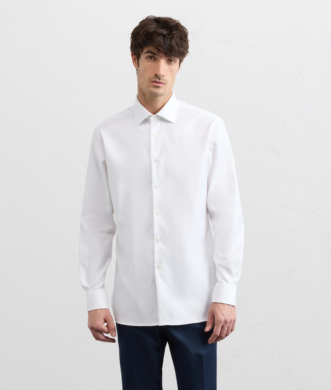 white non iron cotton shirt with milano collar and standard cuff with pinned tip — photo 3 of 5