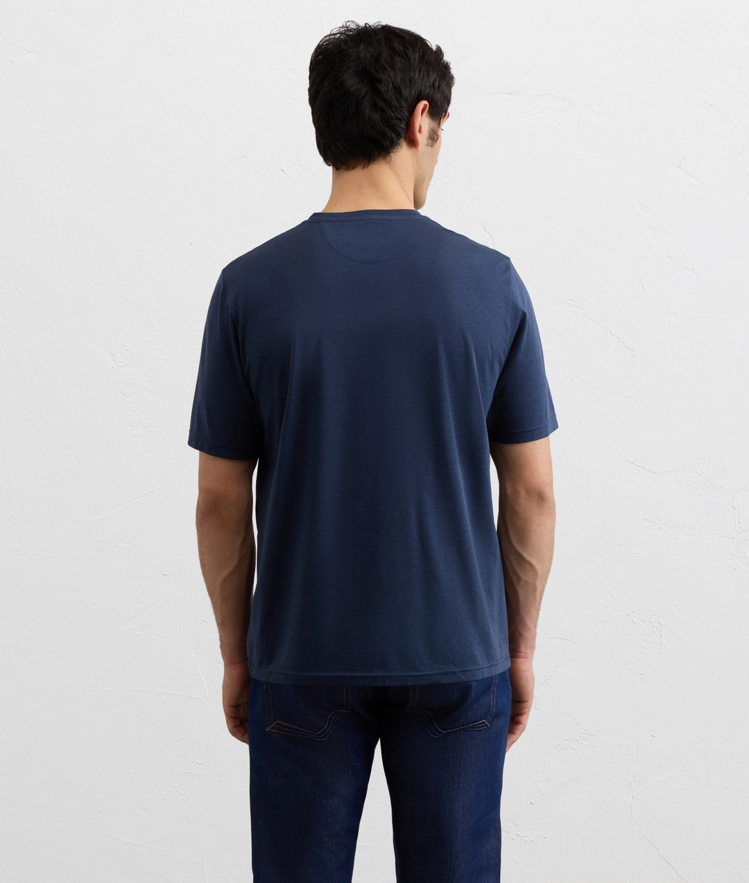 navy blue lightweight cotton and lyocell jersey t shirt — photo 4 of 5