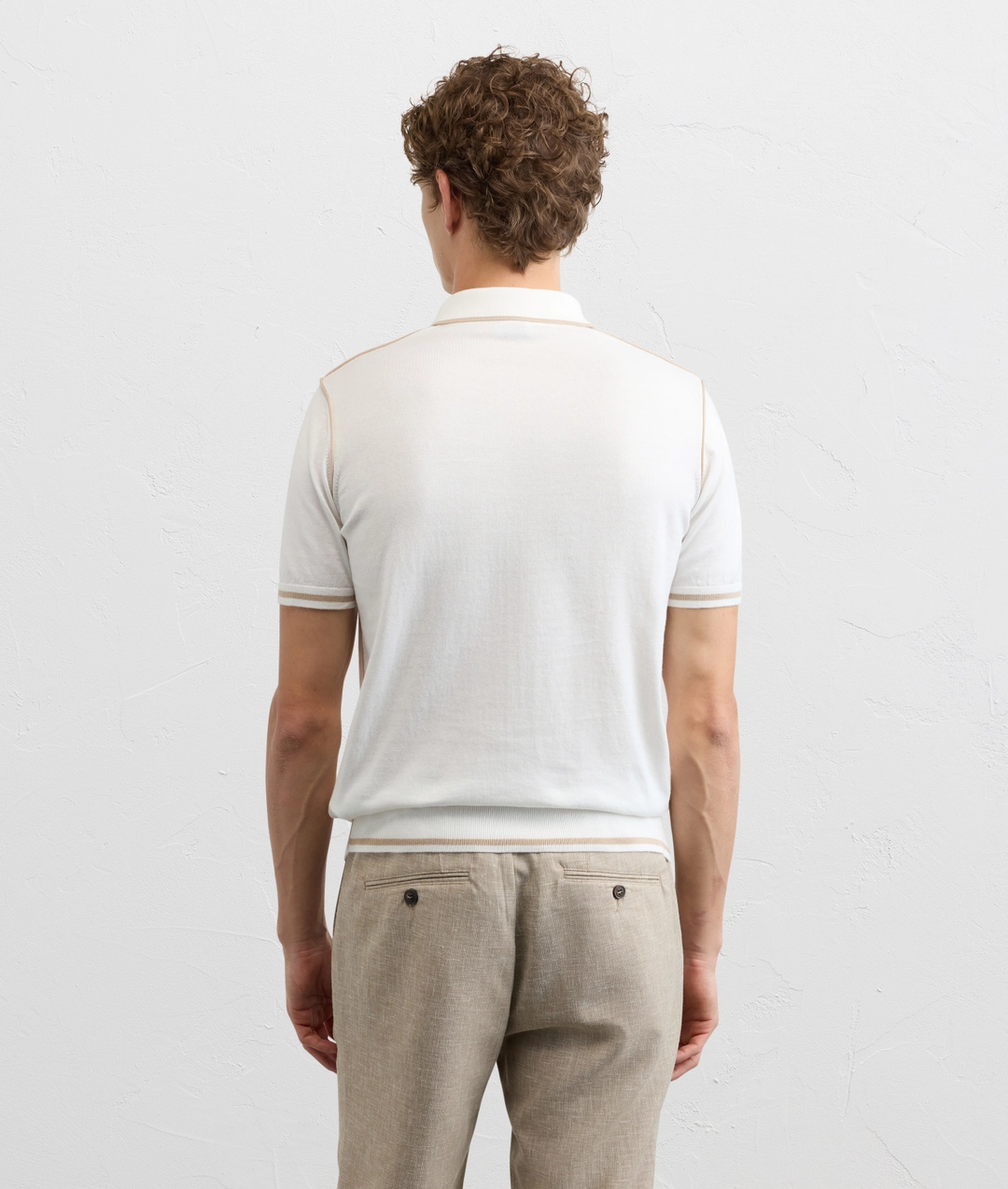 white cotton short sleeved polo shirt with contrasting trim — photo 4 of 5